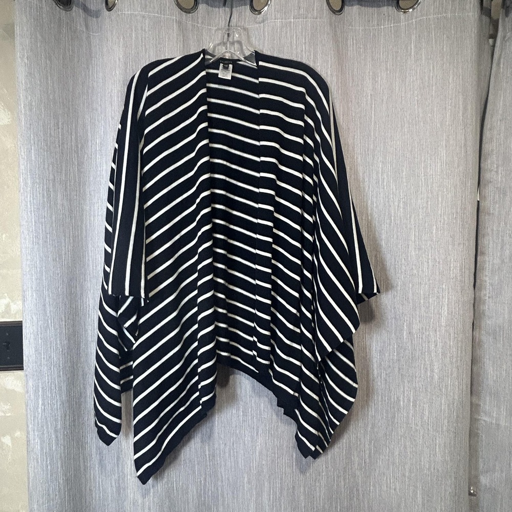 Talbots‎ Cape Sweater Womens One Size Blue Striped Open Front Knit Poncho